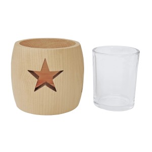 Erst-Holz Zirben Teelichthalter mit Glas und Ausschnitt Stern Stern