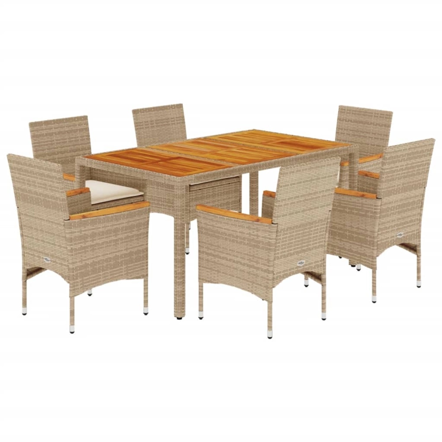 vidaXL 7-Tlg Garten-Essgruppe mit Kissen Beige Poly Rattan Akazie 3278642 günstig online kaufen