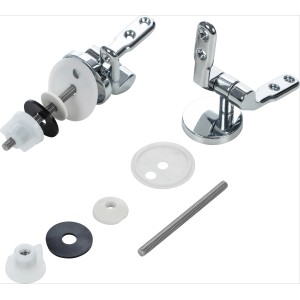baliv WC-Befestigungsset für WC-Sitze, bestehend aus Metallscharnieren, Schrauben und Unterlegscheiben.