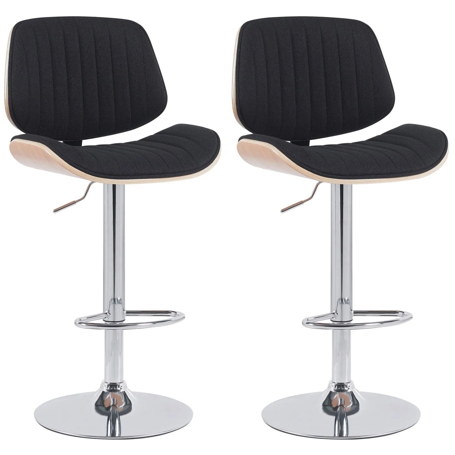 DELUKE 2er Set Barhocker LOSAN Stoff Natura/schwarz 50x50x94cm Schwarz Hellbraun Silber Barstuhl Höhenverstellbar Mit Le...