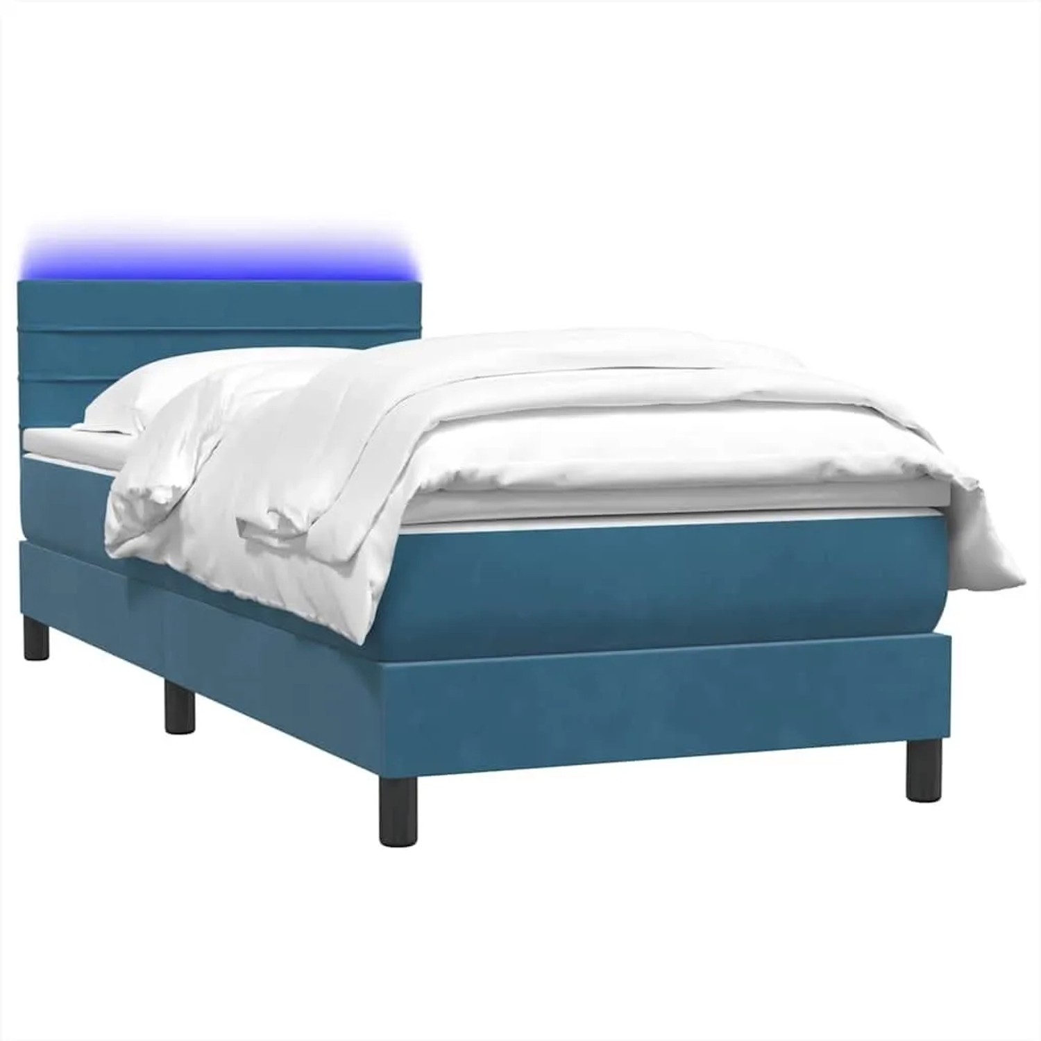 vidaXL Boxspringbett mit Matratze und LED Dunkelblau 80x210 cm Samt 3316957