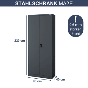 JAN NOWAK Aktenschrank, anthrazitfarbener Metallschrank mit 6 Ebenen, abschließbar, 220x90x40cm.