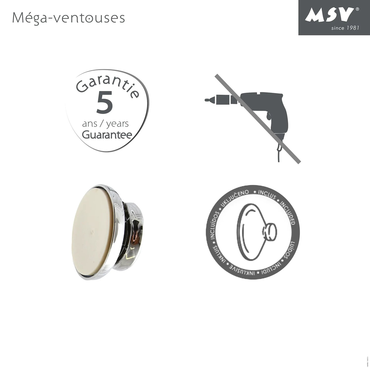 MSV Eck-Duschregal Mega Ventouses: Details zur Saugnapf-Befestigung, ohne Bohren.
