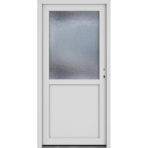 Weiße Roro Kunststoff Nebeneingangstür OKE 1155 mit Ornamentglas, 98x198 cm.