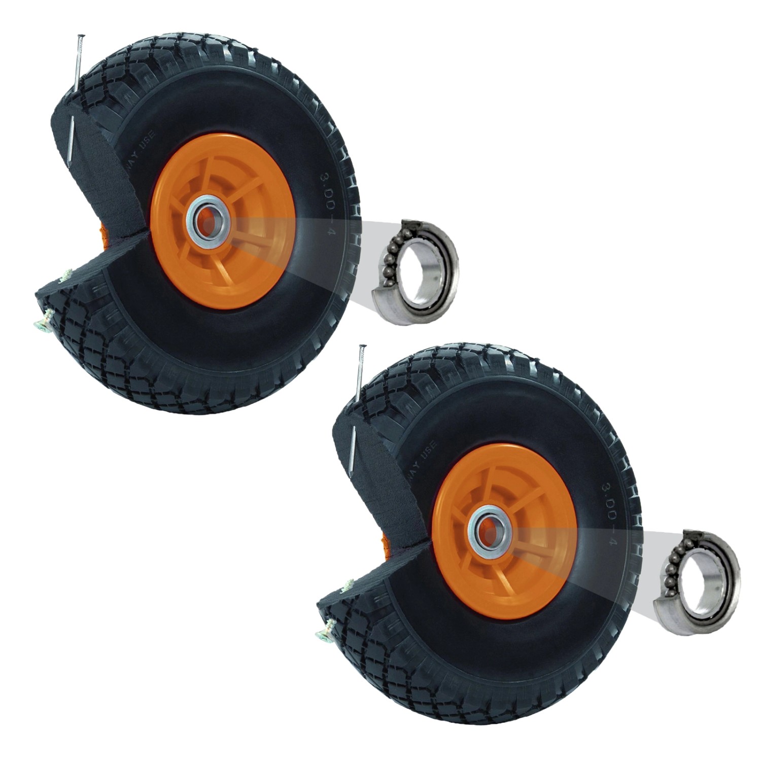 TRUTZHOLM 2x Sackkarrenrad PU Rad 260x85mm 3.00-4 60mm Versetze Nabe Durchmesser 20mm Orange