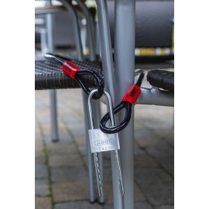 Abus Vorhangschloss 64TI/50HB mit Kabel sichert Gartenmöbel. Silbernes Titalium Schloss mit hohem Bügel.