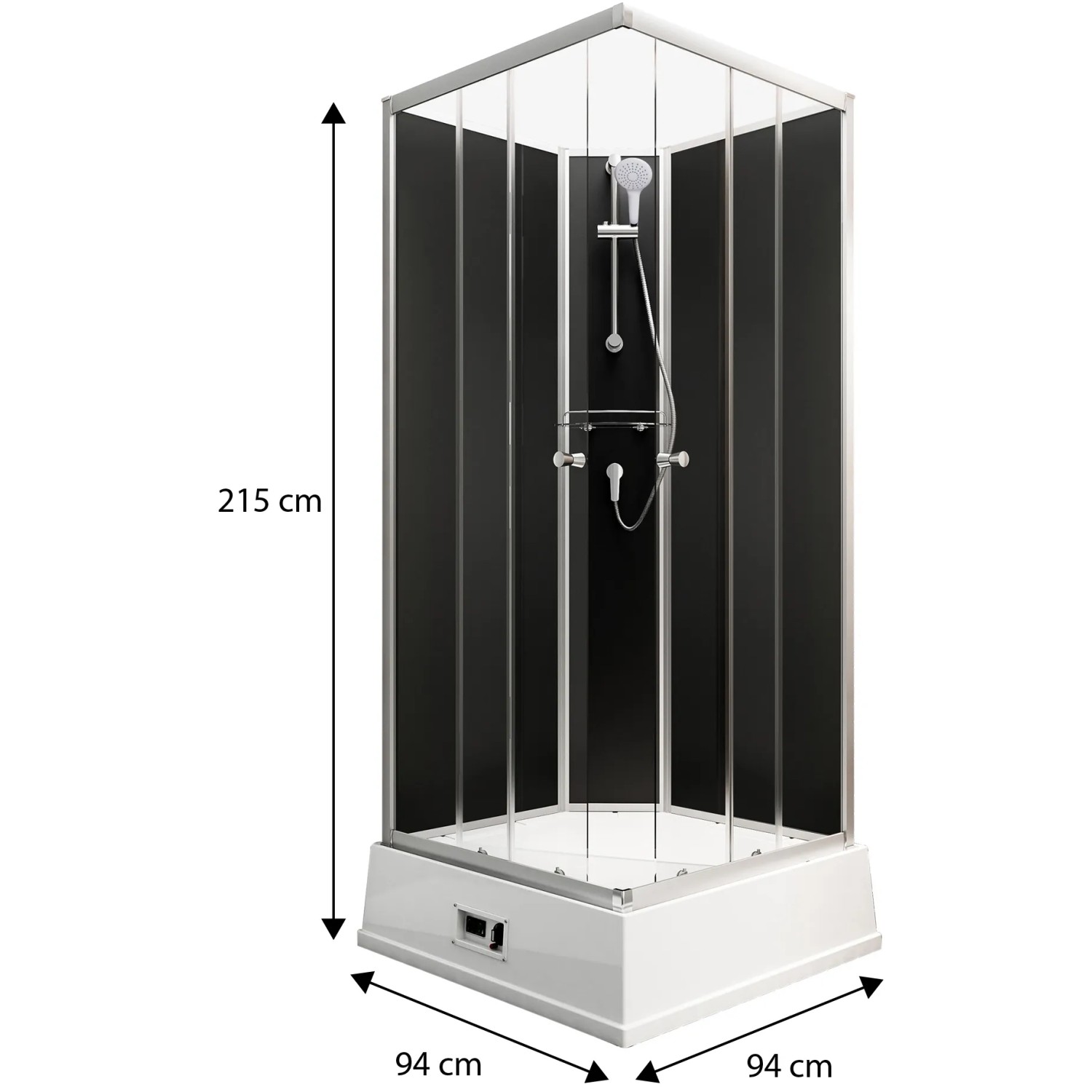 Schulte Komplettduschkabine Korfu II mit Boiler und Pumpe, Alu-Natur/Schwarz, Eckeinstieg.