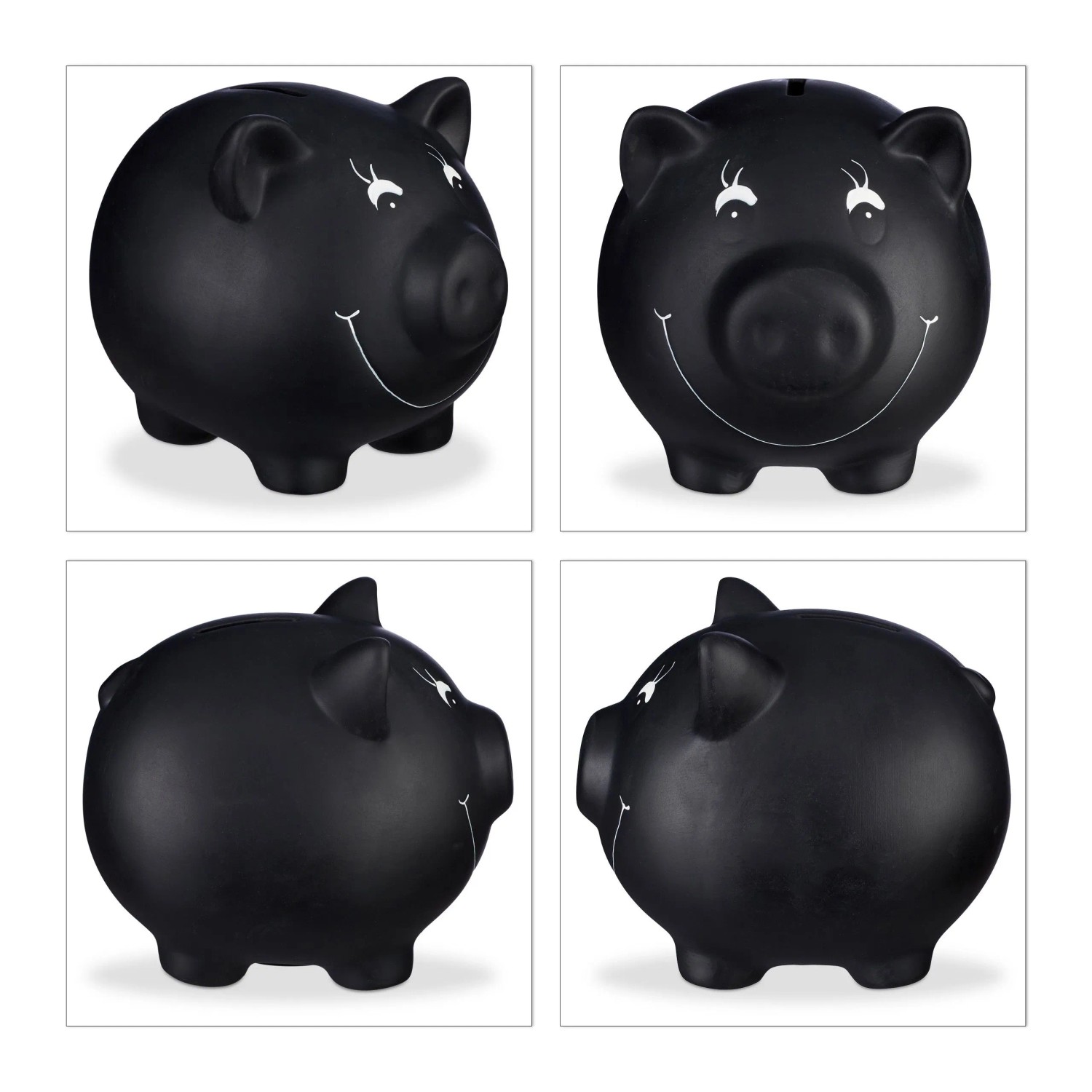 Relaxdays Sparschwein Keramik Schwarz Beschriftbar Abschließbar 14 cm x 17 cm x 13 cm 0,5 kg_4