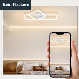 Weiße NETTLIFE LED Deckenleuchte aus Metall mit drehbaren Quadraten, modernes Design im Schlafzimmer.