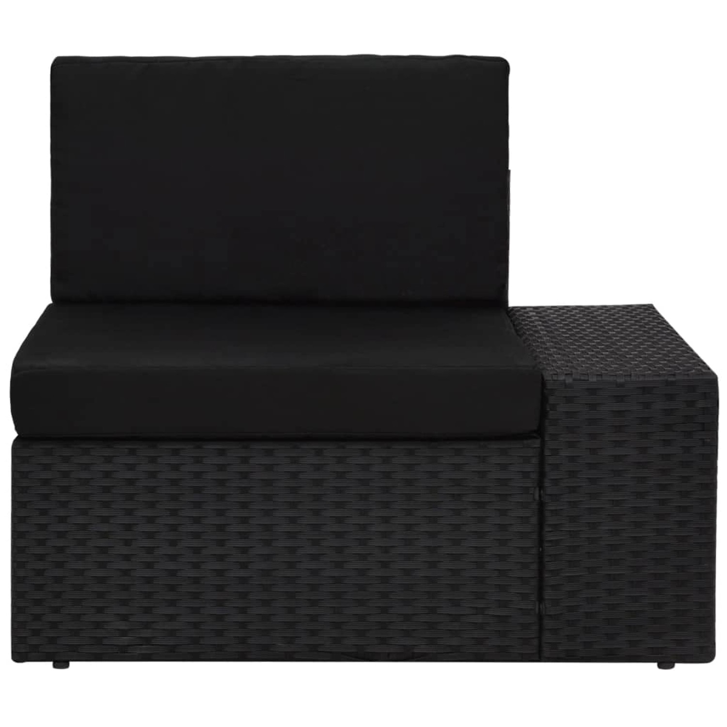 Schwarzes vidaXL Garten-Lounge-Set aus Poly Rattan, Eckelement mit Kissen.