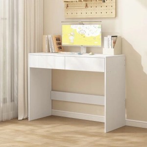 Rebiko Weißer Moderner Computertisch mit 2 Schubladen Loft-Tisch Schminktisch 100 cm