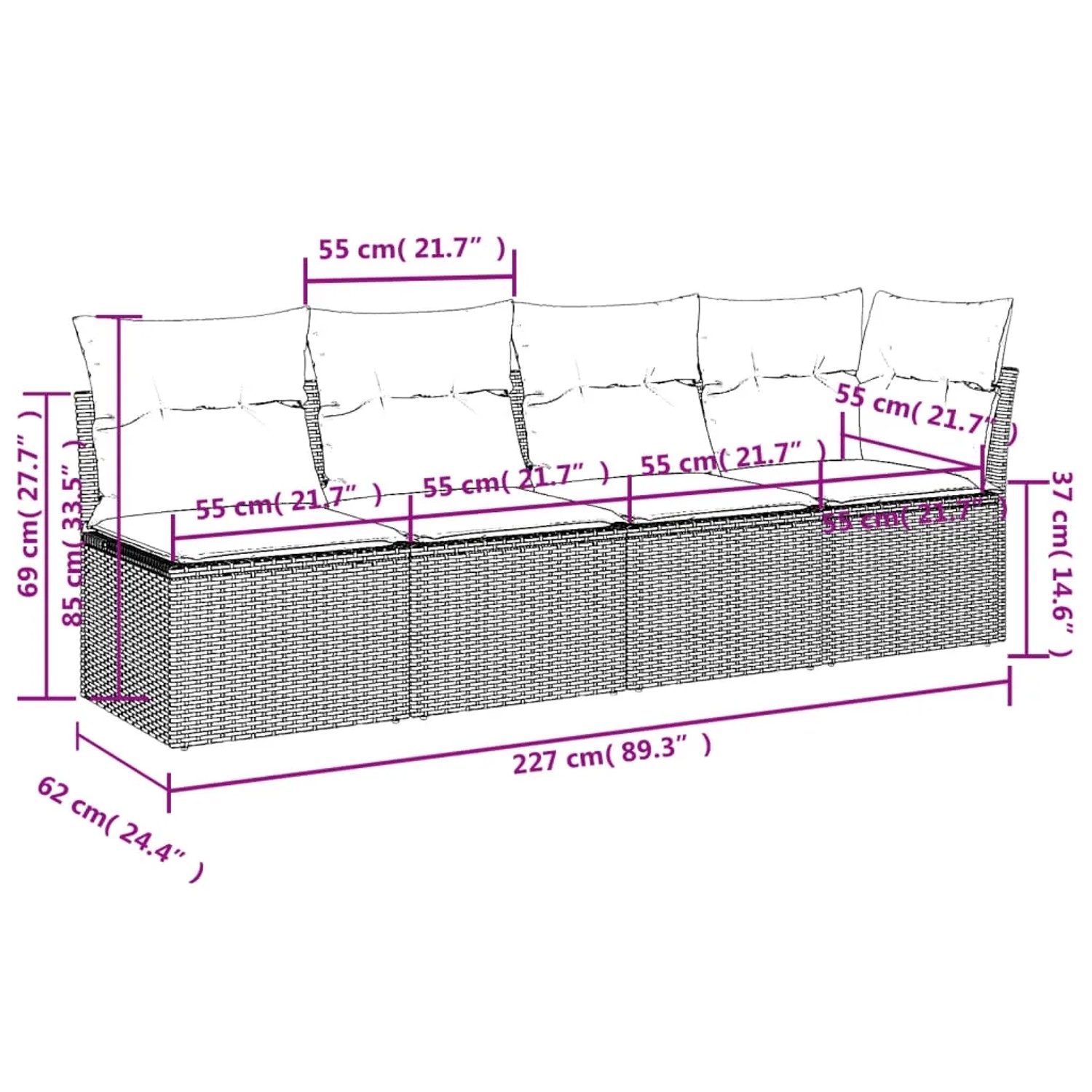 vidaXL 8-tlg. Garten-Sofagarnitur, grau, Poly Rattan, mit Maßen. Ideal für Terrasse und Garten.