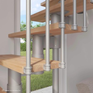 Intercon Raumspartreppe Torino: helle Buchenholzstufen, Italo-Silber Metall, 70 cm Stufenbreite.