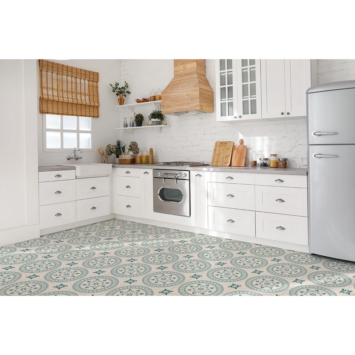 Tulup PVC Fliesen Selbstklebende 30 cm x 30 cm Set von 9 Klassische Klebefliesen Vinyl Bodenfliesen Klebefliesen für Küche Orientalisches Motiv_2