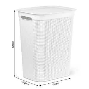 Weißer Rotho Wäschesammler Brisen 50L mit Deckel, neutrales Design. Wäschekorb für Bad oder Schlafzimmer.