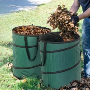 Outsunny Gartenabfallsäcke (2er Set) aus Oxford-Stoff, befüllt mit Laub. Praktische Gartensäcke mit Griffen.