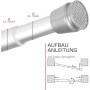 Bomoe Neptun Duschstange, Aluminium, L 70-120cm, Detailaufnahme von Stange und Aufbauanleitung.