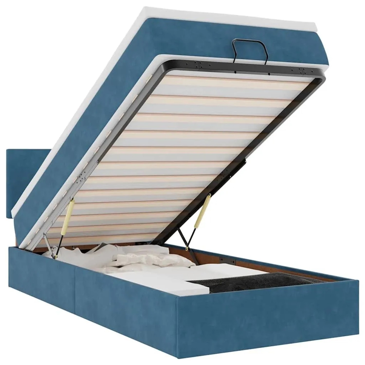 vidaXL Ottoman-Bett mit Matratze & LEDs Dunkelblau 90x190 cm Samt 3312522
