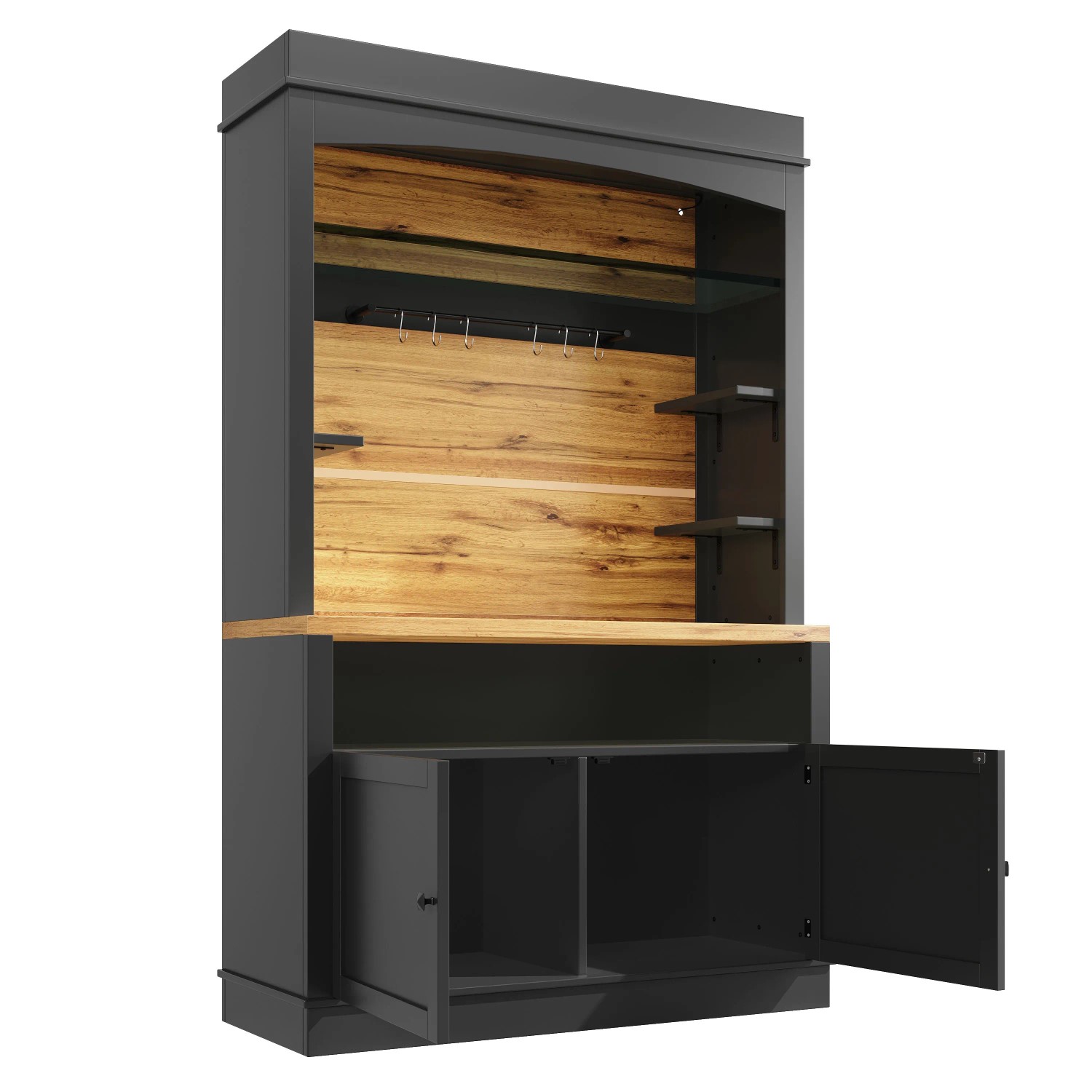 okwish Küchenschrank mit LED-Beleuchtung Vitrine Regal Küche 107x43x184cmx2 Schwarz