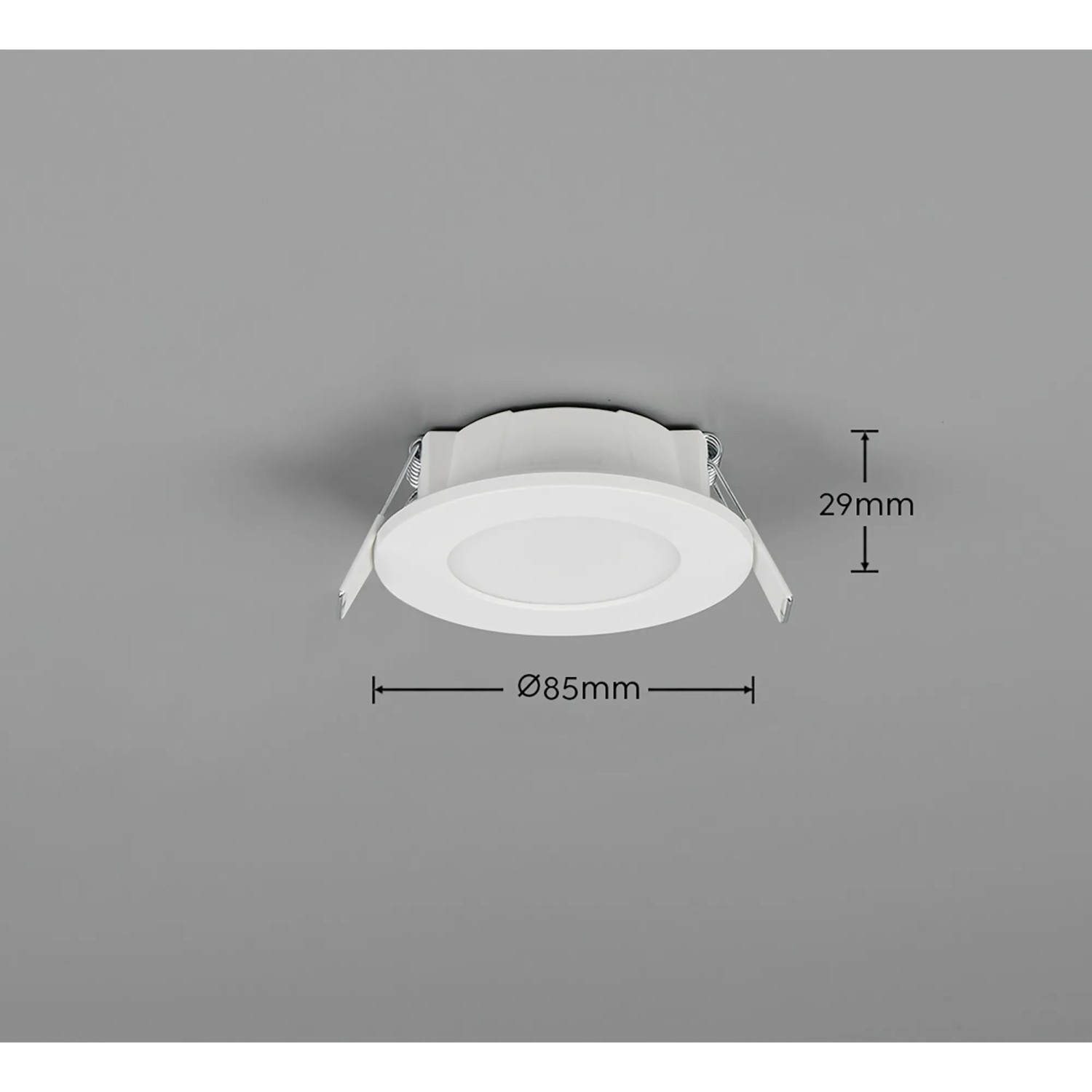 Weißes Trio LED Einbauleuchten Set (3 Stück), 8,5 cm Durchmesser, für Deckenmontage.