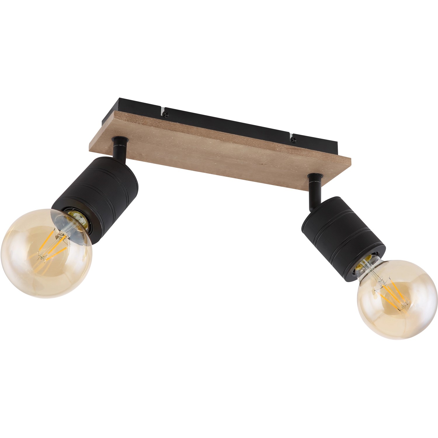 Globo Strahler JOSELLA, 2-flammig, schwarz matt, dunkelbraunes Holz. Moderner Spot für E27 Leuchtmittel.