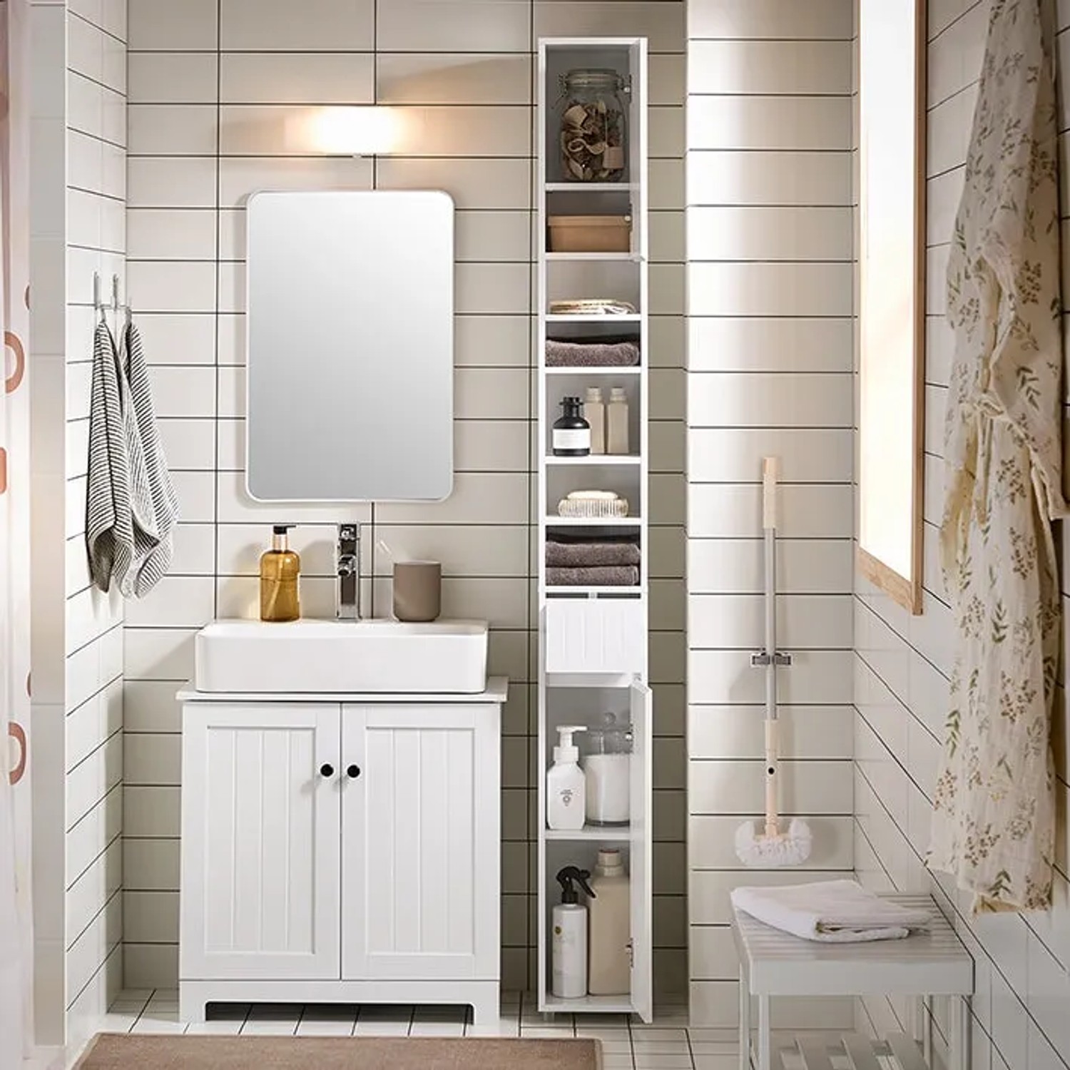 SoBuy Badezimmerschrank BZR160-W Weiß schmal mit Schublade kaufen bei OBI