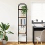 Modernes Bücherregal Geräucherte Eiche mit 5 Holzwerkstoff-Regalen und schwarzem Metallrahmen.