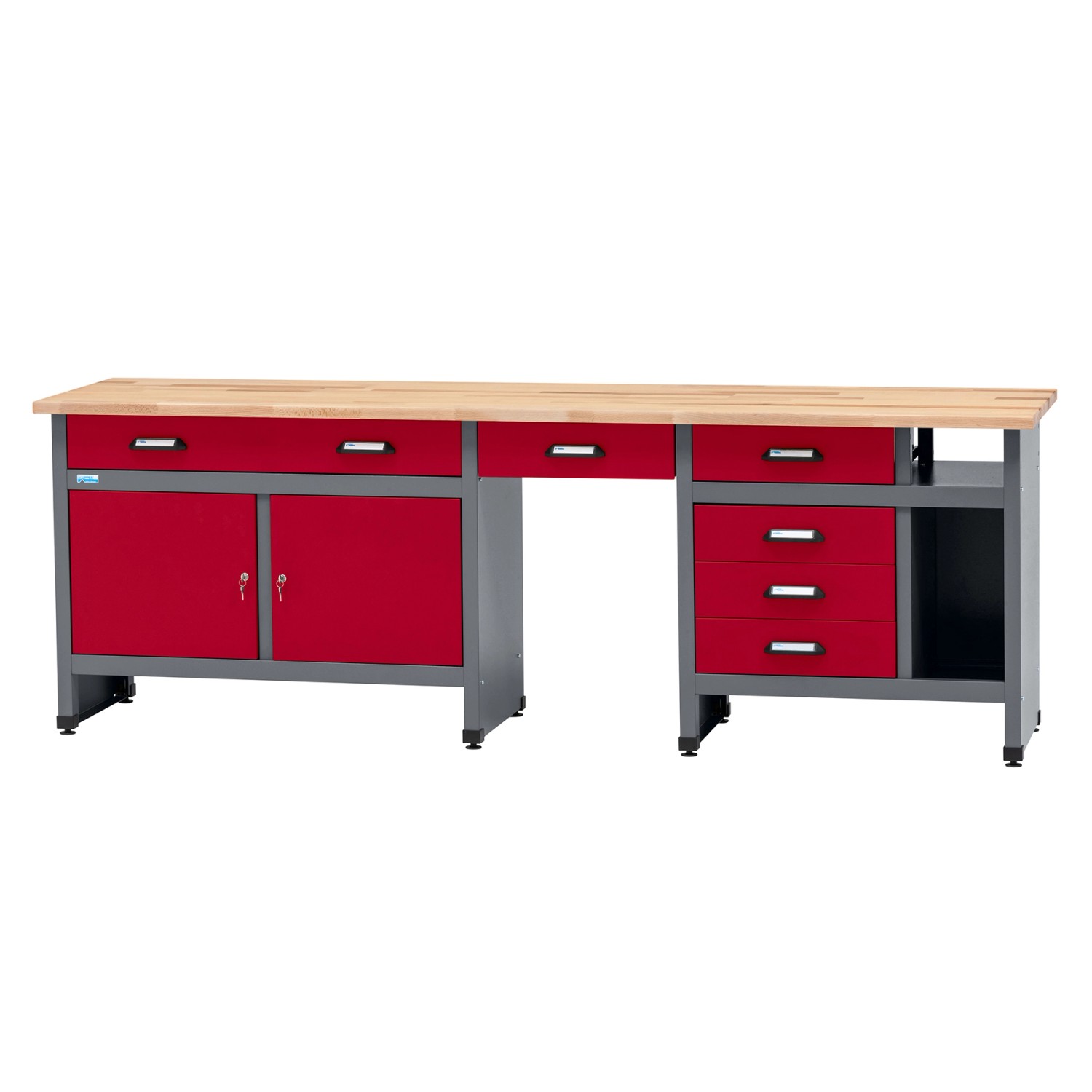 Küpper Werkbank-Set 6-Türig mit 6 Schubladen 204 x 240 x 60 cm Dunkelrot günstig online kaufen