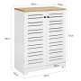 SoBuy Badschrank BZR41-W, weiß mit naturfarbener Platte und Lamellentüren.