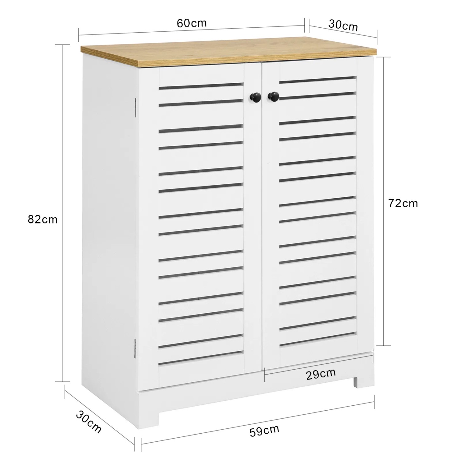 SoBuy Badschrank BZR41-W, weiß mit naturfarbener Platte und Lamellentüren.