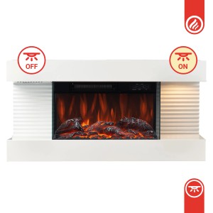 Weißer Kaminio Elektrokamin Liz Wandkamin mit 3D-Flammeneffekt und Ambilight.