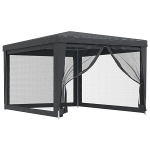 Anthrazit Partyzelt 3x4 m mit Mesh-Seitenwänden für Sonnenschutz im Garten.