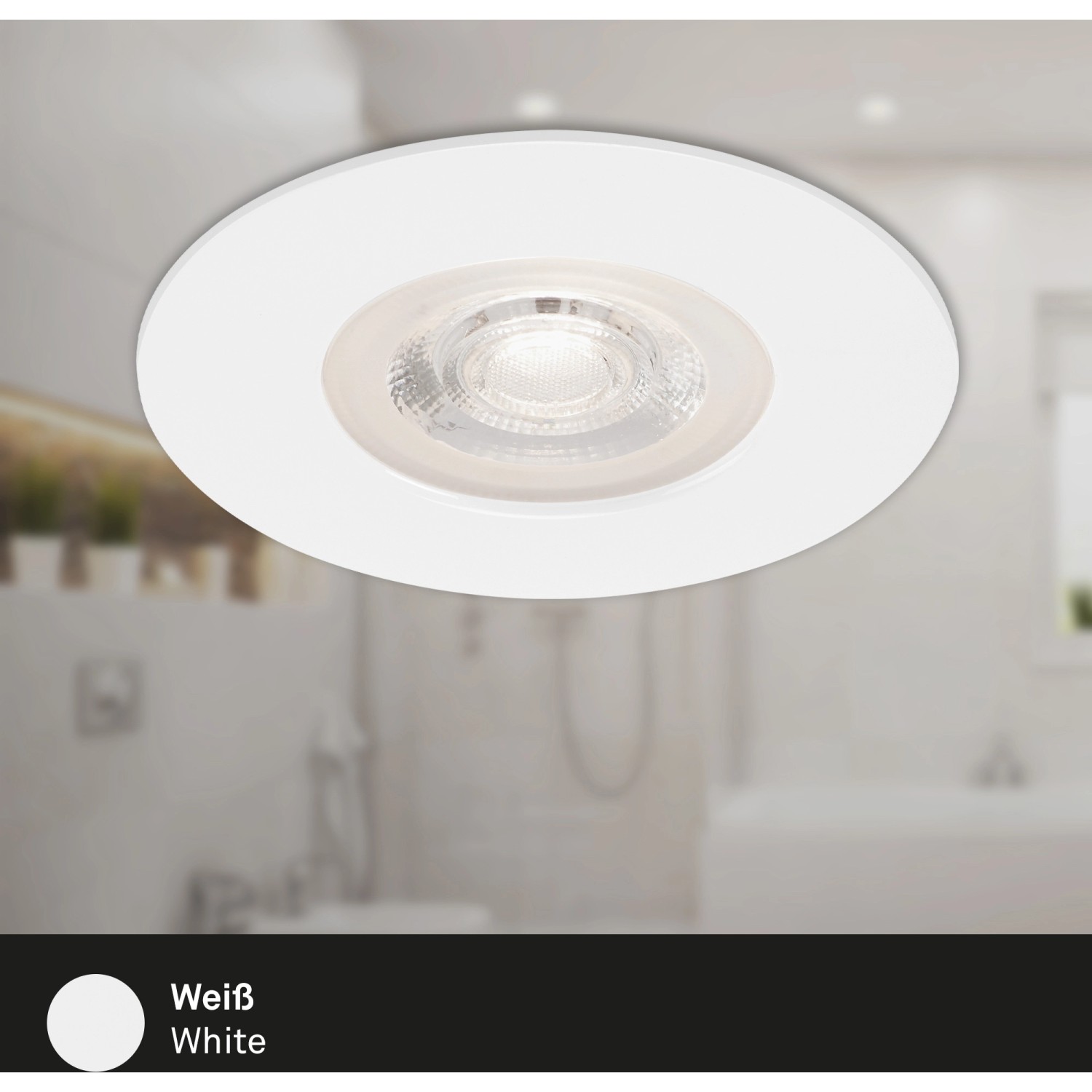 Weißes Brilo LED-Einbauleuchten 3er-Set Kulana, geeignet für Feuchträume.
