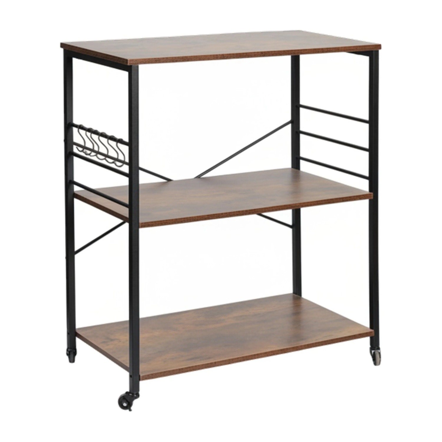 Relaxdays Küchenrollwagen MDF Stahl Industrial mit Rollen 3 Ebenen 89 cm x 80 cm x 40 cm