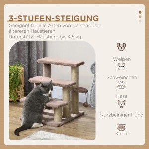 PawHut Katzentreppe mit 3 Stufen, Kratzsäulen und Ball. Ideal für kleine oder ältere Katzen.