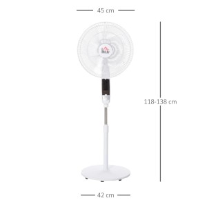 Weißer HOMCOM Standventilator mit Fernbedienung, Timer und verstellbarer Höhe.