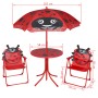 vidaXL Garten-Bistro-Set, 3-teilig, rot, mit Marienkäfer-Design für Kinder: Tisch, Schirm und zwei Stühle.