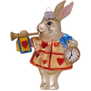Weihnachtsornament Hase Alice im Wunderland, 12cm, aus Glas von Krebs Glas Lauscha.