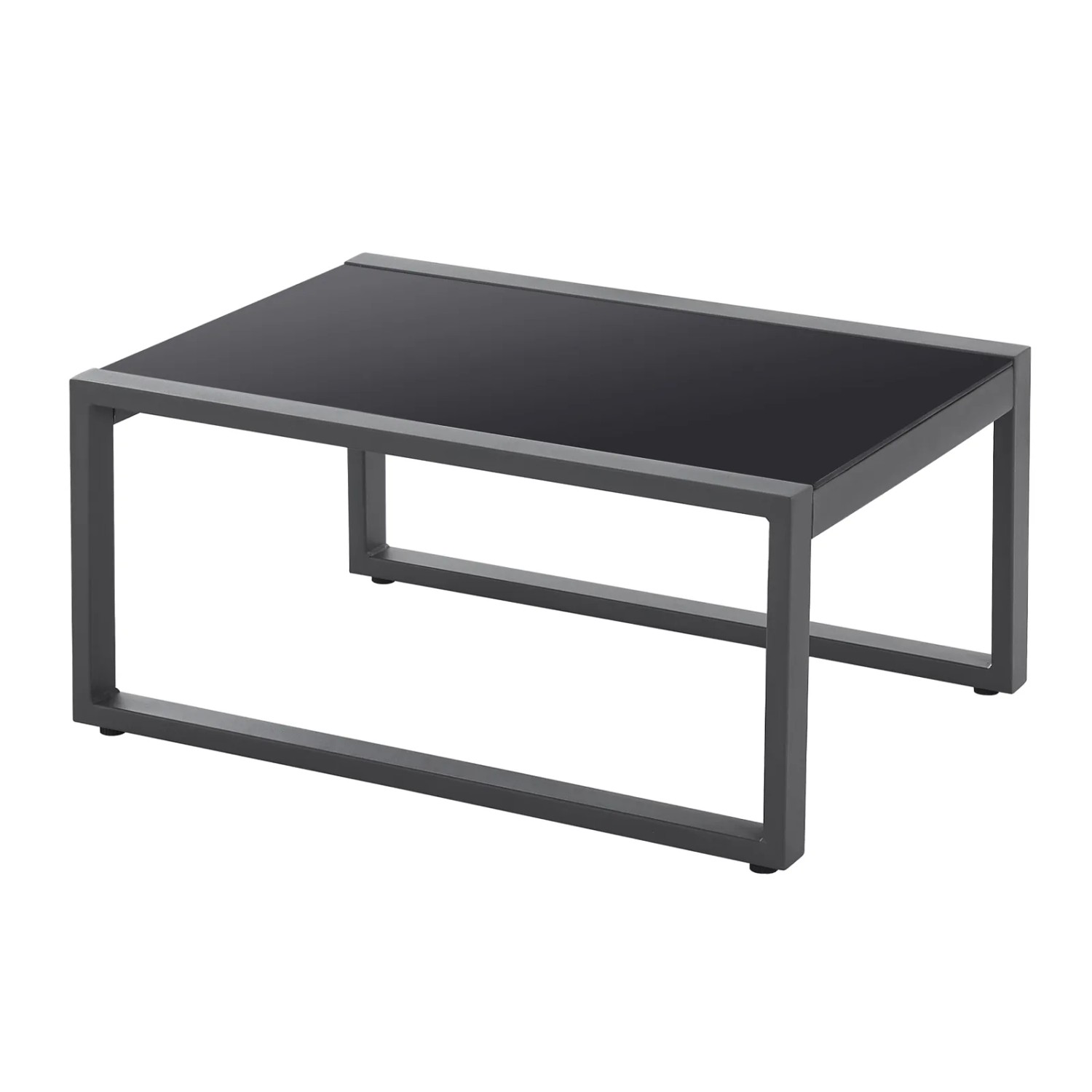 Hellgrauer Svita Gartentisch mit schwarzer Glasplatte, Teil des Maui Lounge Sets.