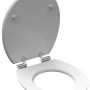 Weißer Schütte WC-Sitz Asia mit Holzkern und Absenkautomatik, offen.