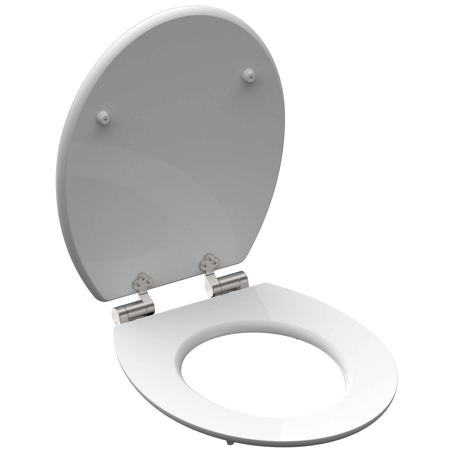 Weißer Schütte WC-Sitz Asia mit Holzkern und Absenkautomatik, offen.