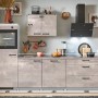 Küchenzeile in Beton Perlgrau, 280 cm breit, mit Elektrogeräten und Spüle.