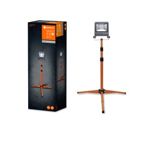 Ledvance LED-Baustrahler Worklight mit Stativ, 180 cm hoch, grau. Ideal für Baustellen.