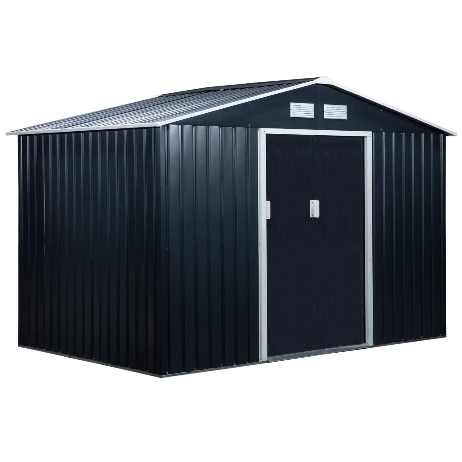 Outsunny Gerätehaus mit Schiebetüren Stahl Kohlegrau 277 x 195 x 192 cm günstig online kaufen