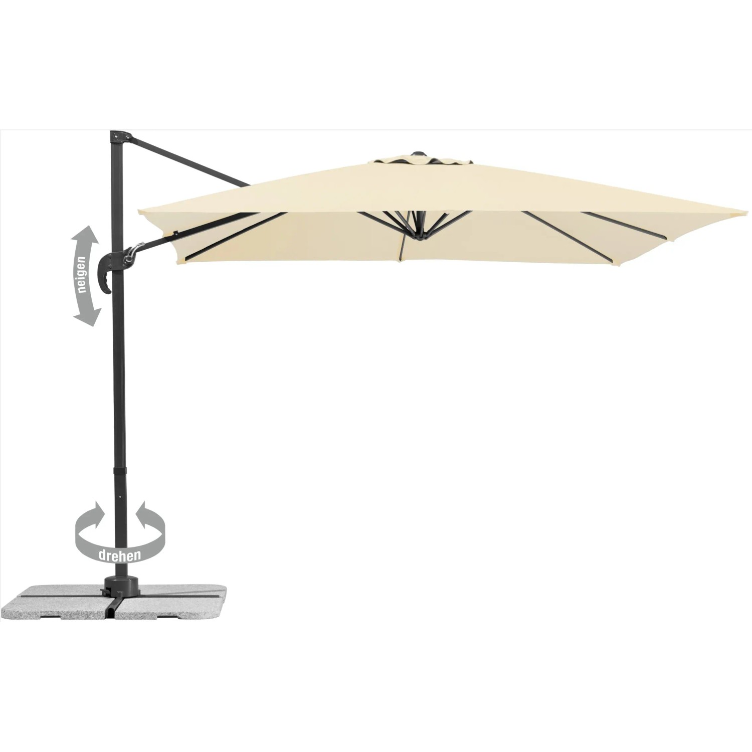 Schneider Ampelschirm Rhodos Junior, 270x270 cm, Natur, mit Kurbel und Neigungsfunktion.
