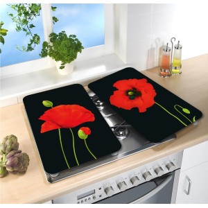 Wenko Herdabdeckplatten Mohn, 2er Set, Mehrfarbig mit Mohnblumen Motiv.
