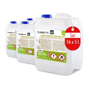 Set: 12 Kanister Flambiol Premium Brenngel, je 5l. Brennstoff für Kamine & Öfen.