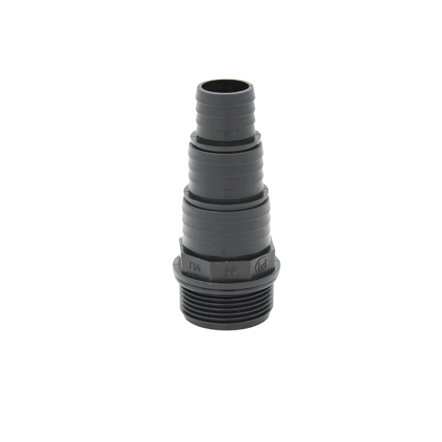 Stufen-Schlauchtülle 41,9 mm (G 1 1/4 Zoll) AG auf Schlauchtülle 38/32/25 mm PP