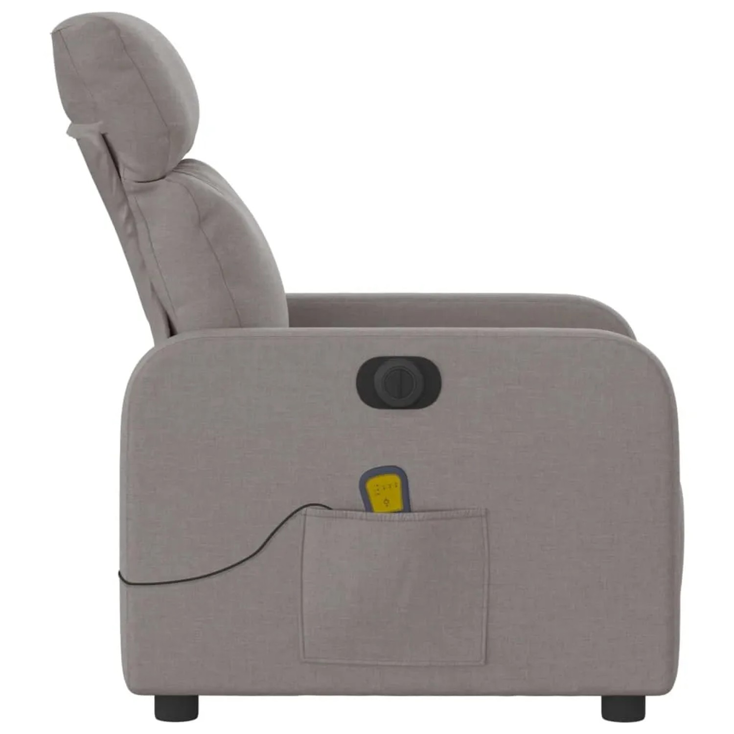 Elektrischer Massagesessel Taupe von vidaXL mit Fernbedienung in Seitentasche.