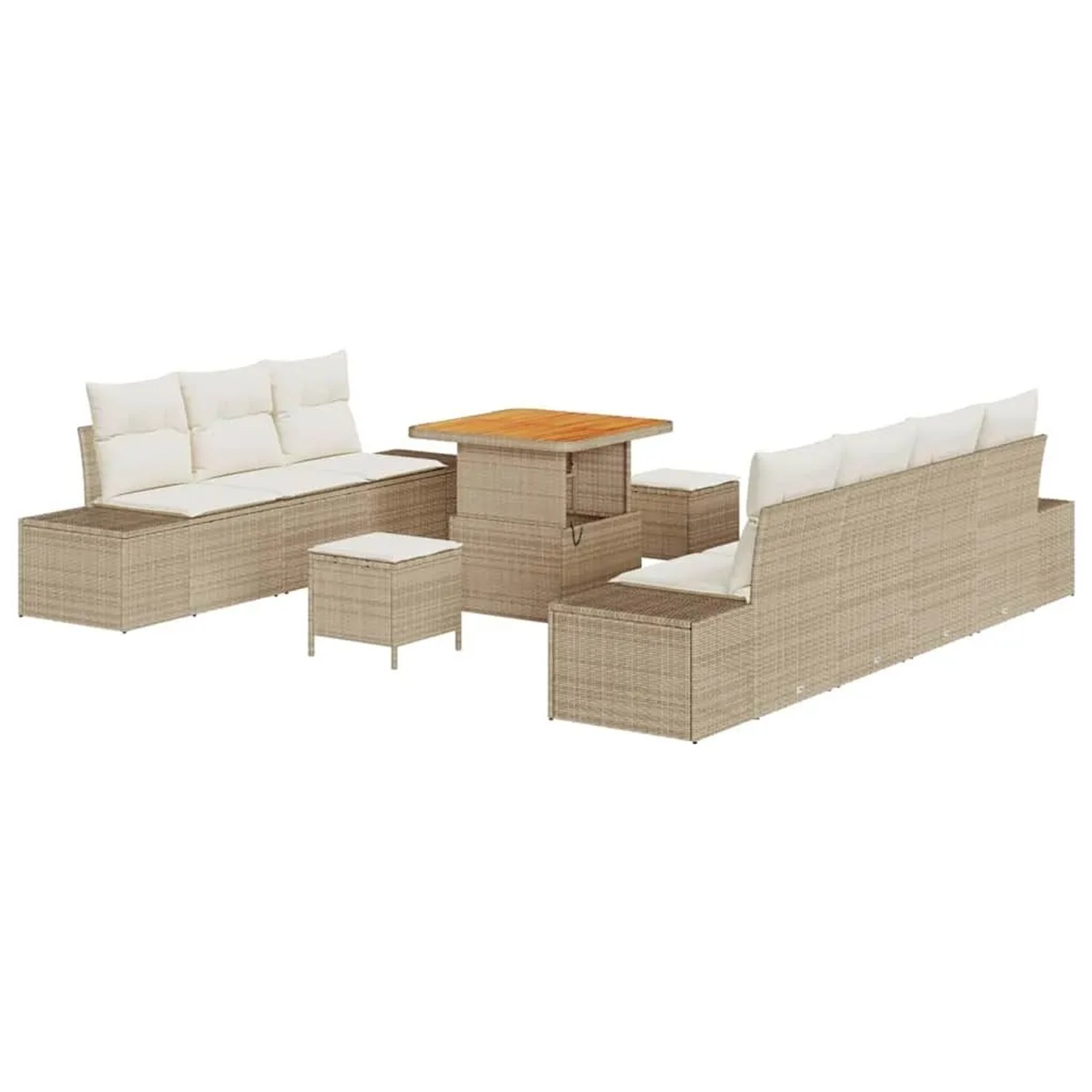 vidaXL Gartensofa-set mit Kissen mit Speicher 10-Tlg Beige Poly-Rattan 3364696